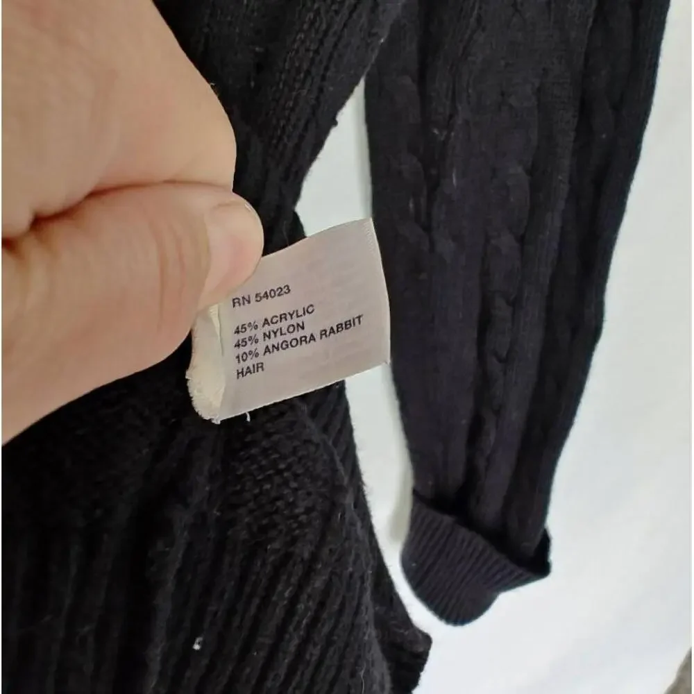 GAP Sweater Cable Knit Black‎  Long Sleeve Crew Neck Cozy Large L Angora Blend